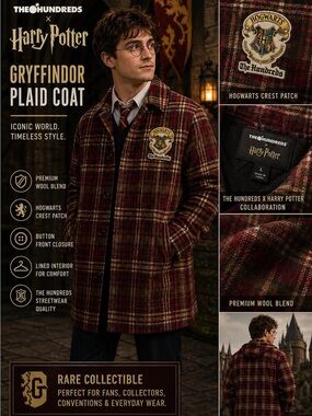 The Hundreds Harry Potter Gryffindor Plaid Wool Blend Coat Jacket Mens